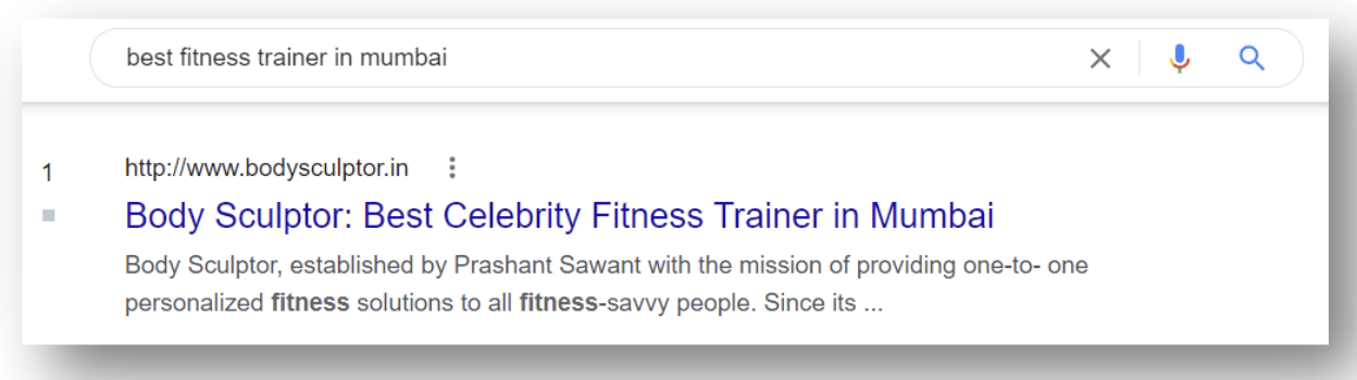 bodysculptor.in ranking #1 on Google for best fitness trainer in Mumbai