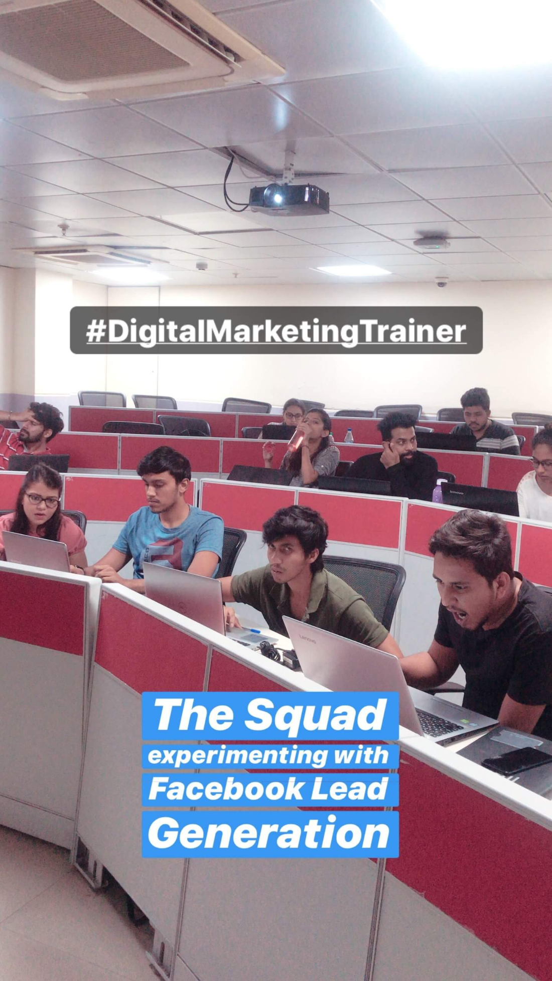 Trainees experimenting with Facebook lead generation in a hands-on lab
