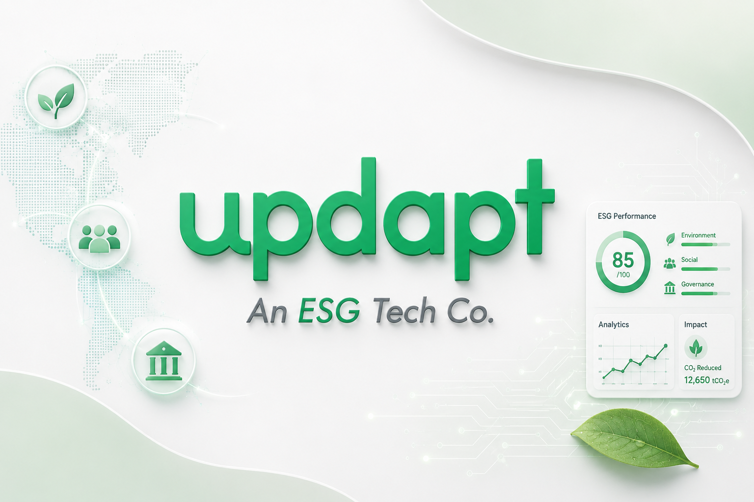 Updapt, an ESG technology company, brand identity and ESG performance dashboard